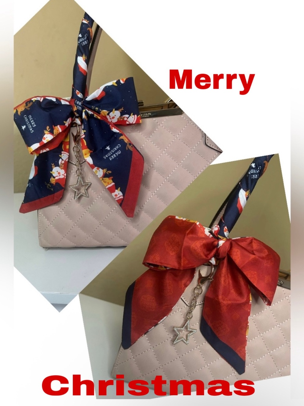 Christmas In July. 2 in 1 Twilly Women Purse Snowmen Scarf Navy Blue Red White